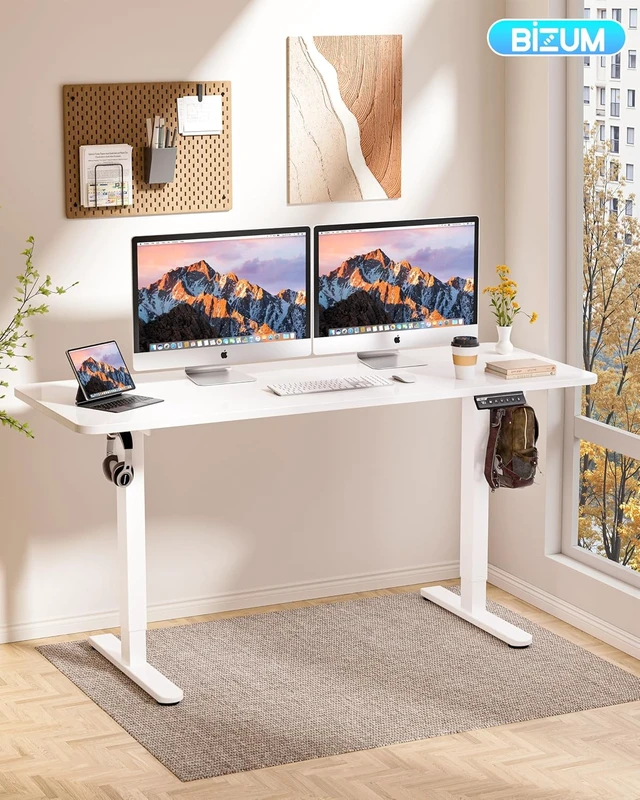 Alt view image 6 of 7 - Electric Standing Desk 60 x 24 Inch Computer Desk-Gaming Desk White Home Office Desks Height Adjustable Memory Stand Up Computer Workstation