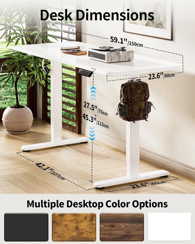 Alt view image 4 of 7 - Electric Standing Desk 60 x 24 Inch Computer Desk-Gaming Desk White Home Office Desks Height Adjustable Memory Stand Up Computer Workstation