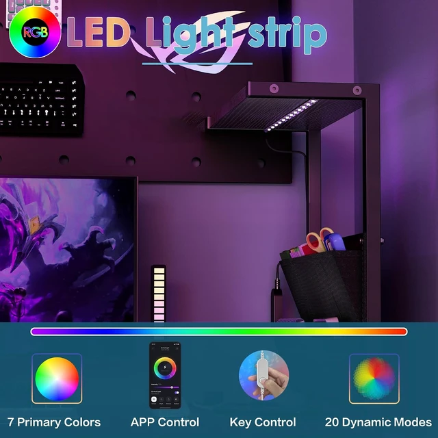 Alt view image 4 of 7 - 33.7 Inch Small Gaming Desk Table with LED Lights & Power Outlets, Compact L Shaped Gaming Computer Desk with CPU Stand, Drawer & Storage, Corner PC Desk for Kids, Home Office , Bedroom, Black