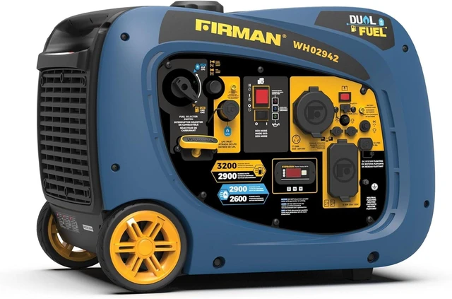 Main image of WH02942 Dual Fuel Inverter Portable Generator, 3200W Electric Start, Quiet 58 dB Operation, RV Ready TT-30R Outlet, Clean Inverter Power, Gas or Propane for Camping, Home Backup, Outdoor Use