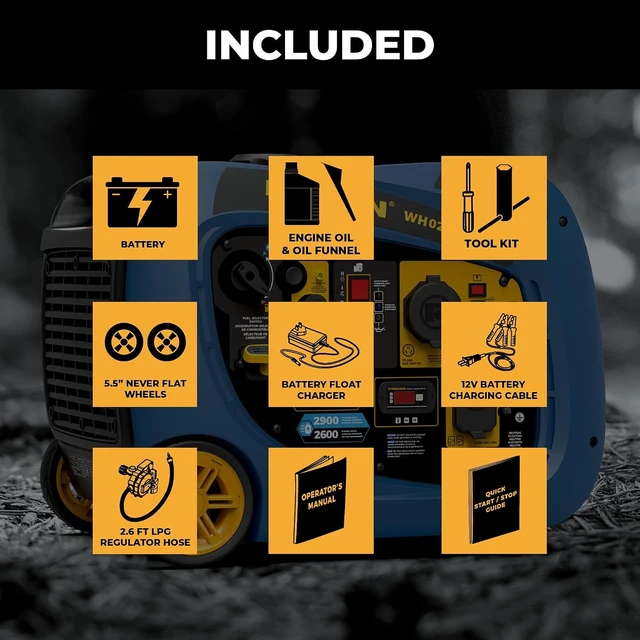 Alt view image 5 of 7 - WH02942 Dual Fuel Inverter Portable Generator, 3200W Electric Start, Quiet 58 dB Operation, RV Ready TT-30R Outlet, Clean Inverter Power, Gas or Propane for Camping, Home Backup, Outdoor Use