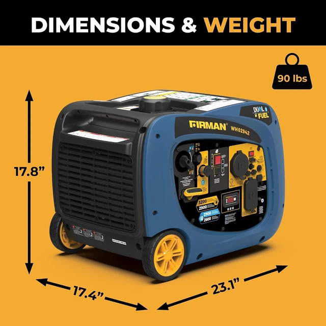 Alt view image 2 of 7 - WH02942 Dual Fuel Inverter Portable Generator, 3200W Electric Start, Quiet 58 dB Operation, RV Ready TT-30R Outlet, Clean Inverter Power, Gas or Propane for Camping, Home Backup, Outdoor Use