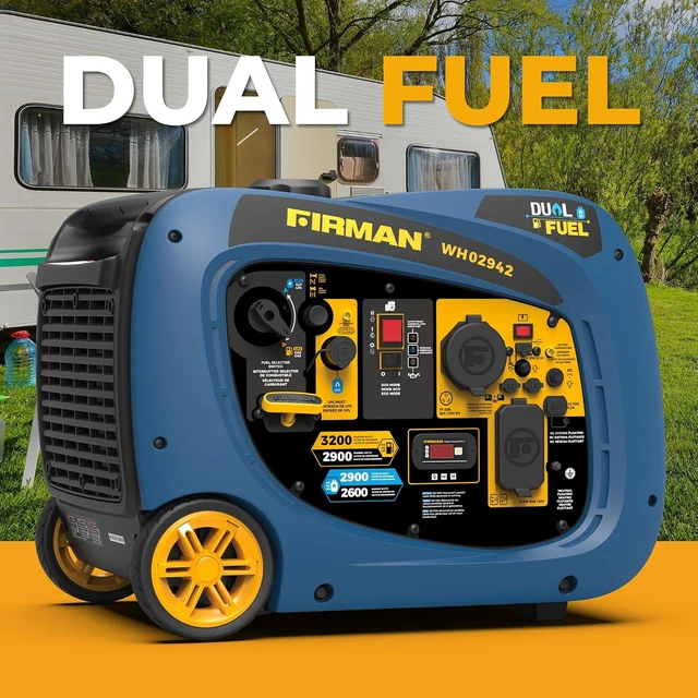 Alt view image 6 of 7 - WH02942 Dual Fuel Inverter Portable Generator, 3200W Electric Start, Quiet 58 dB Operation, RV Ready TT-30R Outlet, Clean Inverter Power, Gas or Propane for Camping, Home Backup, Outdoor Use