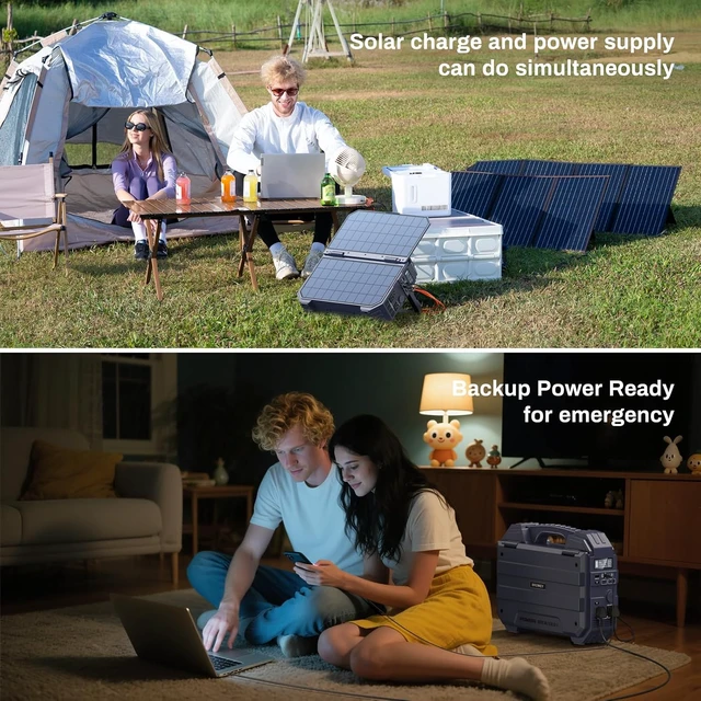 Alt view image 4 of 7 - 1600W (3200W Peak) Portable Power Station with Built-in Solar Panel,1024Wh LiFePO4 Battery, USB-C 100W Fast Charging, Solar Generator for Camping, RV, Home Backup, Emergency and power outages