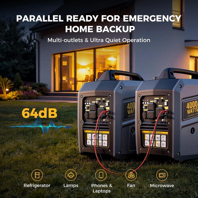 Alt view image 6 of 6 - 4000W Portable Inverter Generator for Camping and Home Backup Use,4000W portable inverter generator for home use, camping backup, super quiet, 3% THD, 1.3Gal tank, 48 lb, EPA compliant.