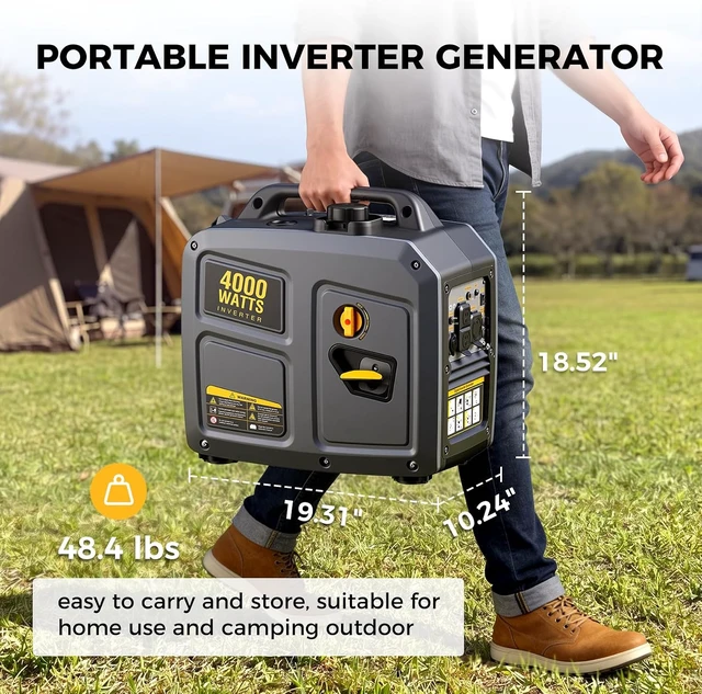 Alt view image 4 of 6 - 4000W Portable Inverter Generator for Camping and Home Backup Use,4000W portable inverter generator for home use, camping backup, super quiet, 3% THD, 1.3Gal tank, 48 lb, EPA compliant.