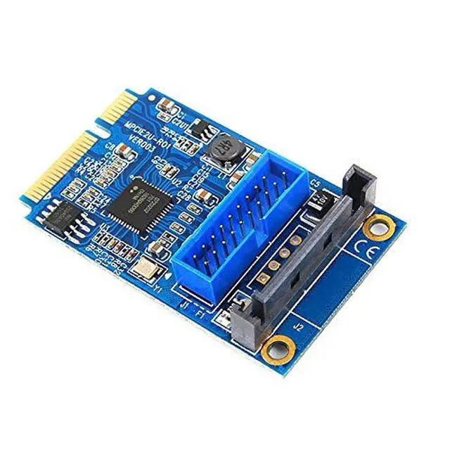 Alt view image 2 of 7 - Mini PCIE to USB 3.0 19-pin Expansion Card Riser Adapter SATA Power Mini PCI Express to Dual Ports USB Front Panel Socket Raiser