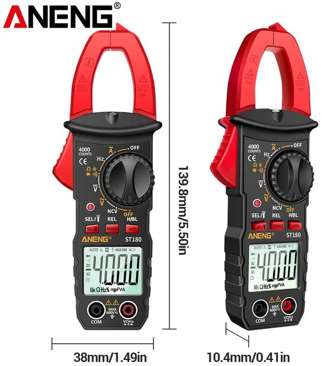 Alt view image 4 of 7 - ST180 4000 Counts Digital Clamp Meter AC Current Multimeter Ammeter Voltage Tester Car Amp Hz Capacitance NCV Ohm Tool - Red
