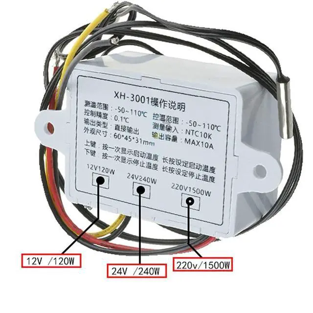 Alt view image 3 of 6 - Xh-W3001 Digital Thermostat Temperature Switch Microcomputer Temperature Controller Temperature Control Switch - 12V/120W