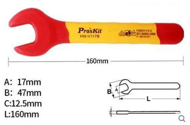 Alt view image 3 of 3 - HW-V117B VDE 1000V High Voltage Insulation Power Maintenance Electrician High Voltage Open end Wrench 17mm