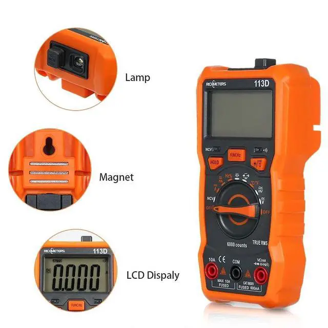 Alt view image 4 of 7 - RM113D NCV Digital Multimeter 6000 Counts Auto Ranging AC/DC Voltage Temperature Measuring Meter Flash Light Backlight Large Screen with Magnetic Suction