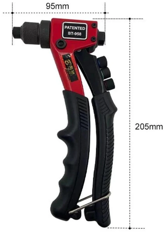 Alt view image 6 of 7 - Hand Rivet Gun Heavy Duty Single Hand Manual Riveter with 4 Interchangeable Heads 3/32 Inch 1/8 Inch 5/32 Inch 3/16 Inch for Metal Automotive Aluminium Alloy Windows Red