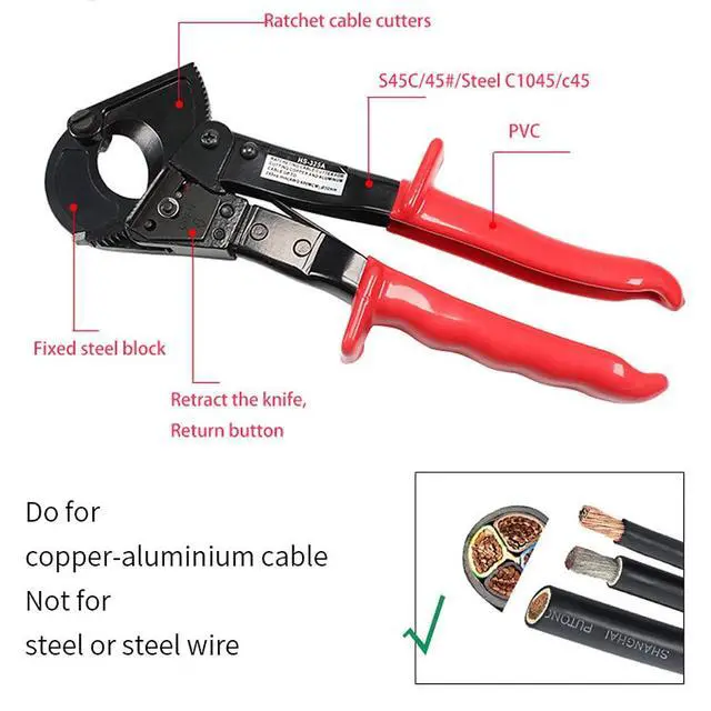Alt view image 3 of 7 - WX-325 240mm Hand Ratchet Cable Wire Cutting Tool Ratcheting Wire Cutter for Insulated Large Cable Below