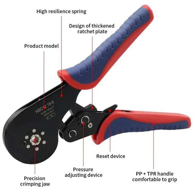 Alt view image 5 of 7 - Ferrule Crimping Tool HSC12 16-6 Tubular Terminal Mini Pliers For Large Size Terminals Electrical Clamps 0.08-16mm²/30-5AWG