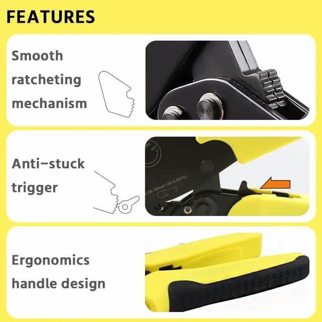 Alt view image 4 of 6 - Ratchet Crimping Pliers AWG 30-6 (0.08-16mm²) Barrel Terminal Cable Crimping Tools Manual Pliers