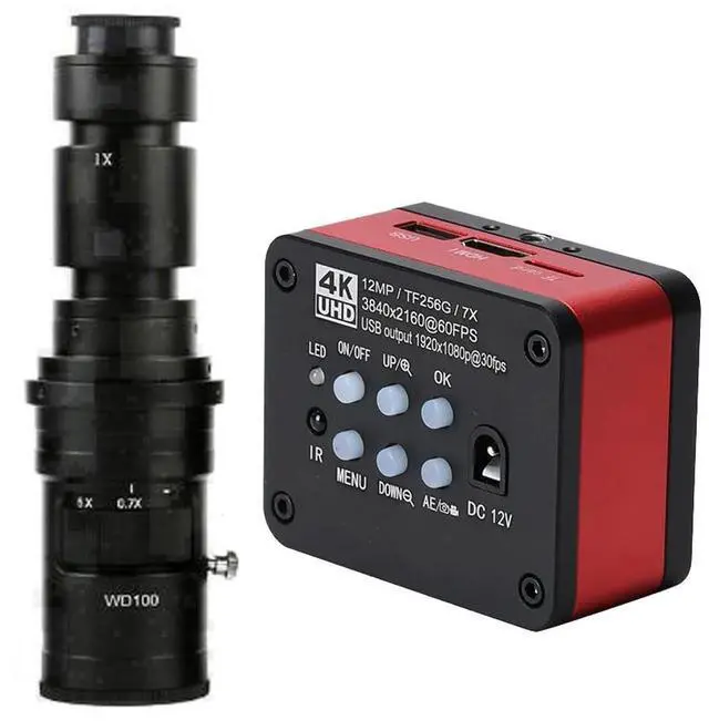 Main image of 4K UHD FHD 60FPS Microscope Camera Industrial Electronic Video Digital Microscope & 500X C-Mount Lens - Red