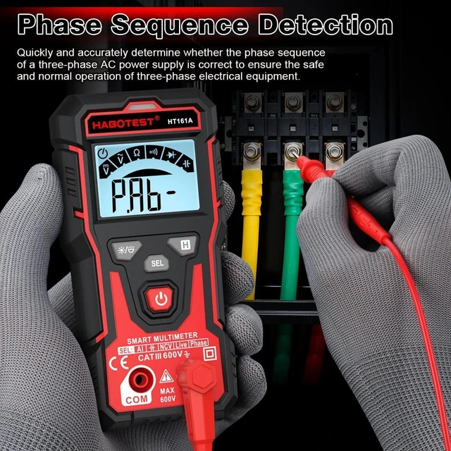 Alt view image 6 of 7 - HT161A Smart Digital Multimeter AC/DC Voltage NCV Capacitance Resistance Continuity Test Auto Range Electrician Test