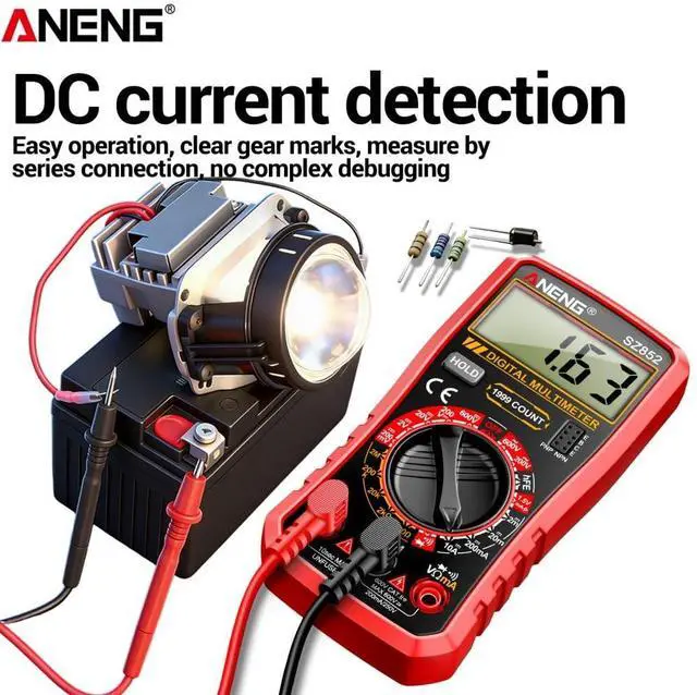 Alt view image 3 of 7 - SZ852 Digital Multimeter 1999 Counts 600V AC DC Voltage Current Resistance Tester hFE Transistor Diode Test & Combination Line Withe Box - Red