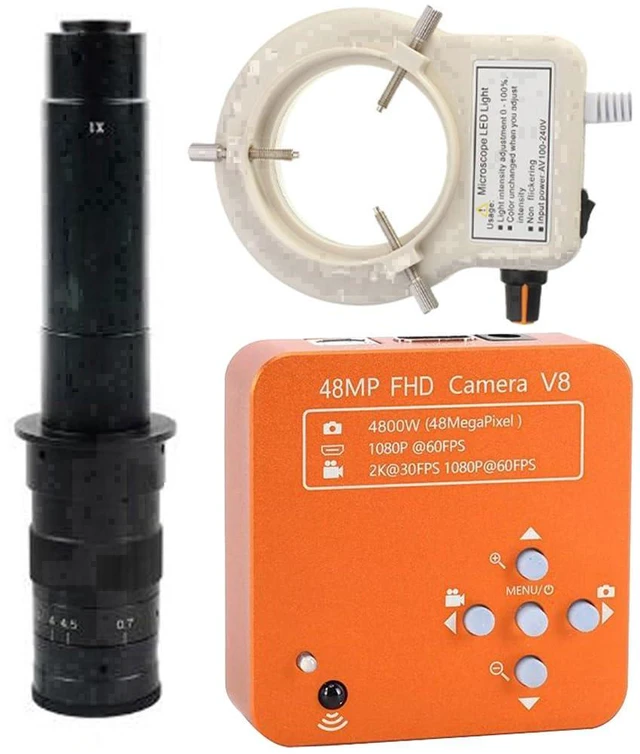 Main image of 48MP 1080P 60FPS HDMI USB Industrial Electronic Digital Microscope Camera for Phone Repair & 300X C-Mount Lens Whit 56-LED Adjustable Ring Light