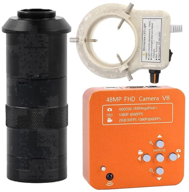 Main image of 48MP 1080P 60FPS HDMI USB Industrial Electronic Digital Microscope Camera for Phone Repair & 100X C-Mount Lens Whit 56-LED Adjustable Ring Light