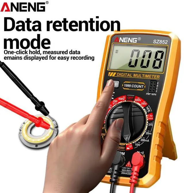Alt view image 2 of 7 - SZ852 Digital Multimeter 1999 Counts 600V AC DC Voltage Current Resistance Tester hFE Transistor Diode Test - Orange