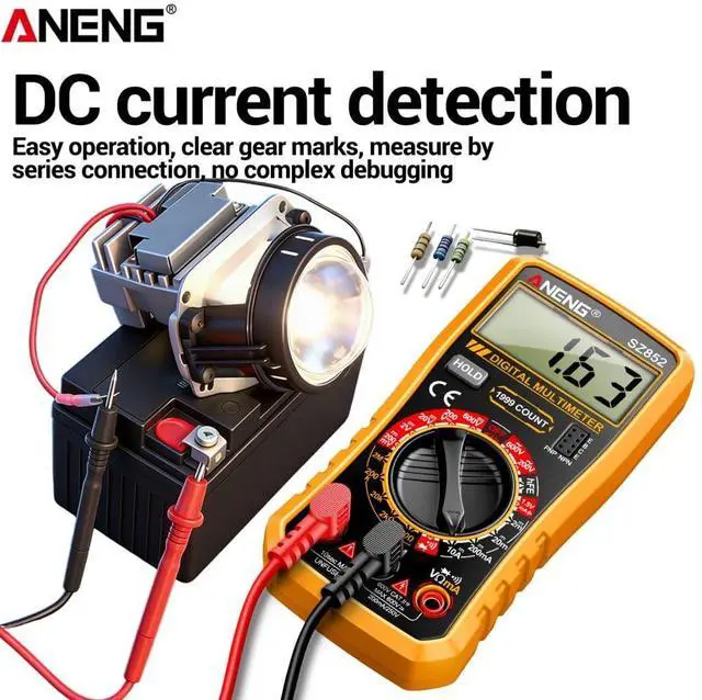 Alt view image 5 of 7 - SZ852 Digital Multimeter 1999 Counts 600V AC DC Voltage Current Resistance Tester hFE Transistor Diode Test - Orange