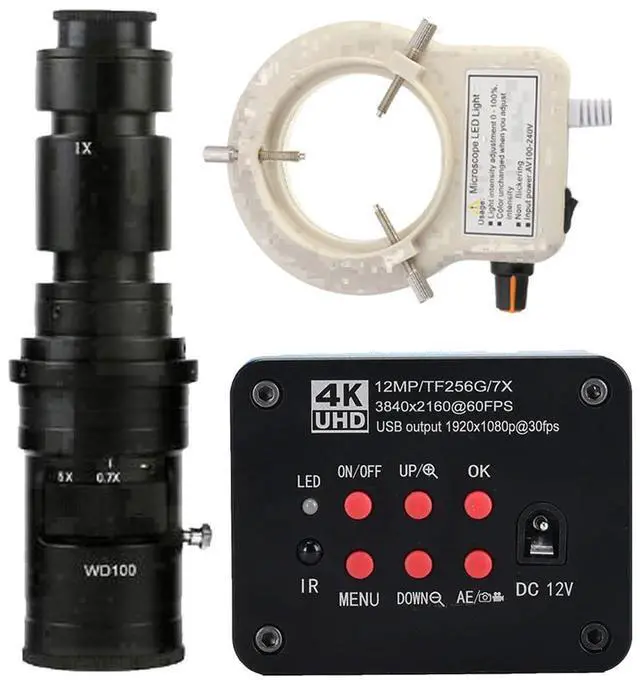 Main image of 4K UHD FHD 60FPS Microscope Camera Industrial Electronic Video Digital Microscope & 500X C-Mount Lens Whit 56-LED Adjustable Ring Light - Blue