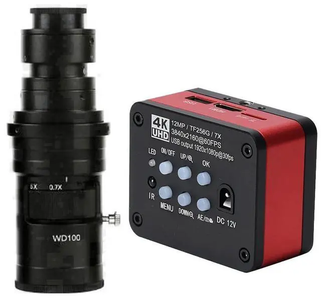 Main image of 4K UHD FHD 60FPS Microscope Camera Industrial Electronic Video Digital Microscope & 200X C-Mount Lens - Red