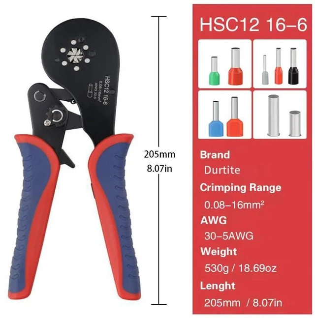 Alt view image 2 of 7 - Ferrule Crimping Tool HSC12 16-6 Tubular Terminal Mini Pliers For Large Size Terminals Electrical Clamps 0.08-16mm²/30-5AWG
