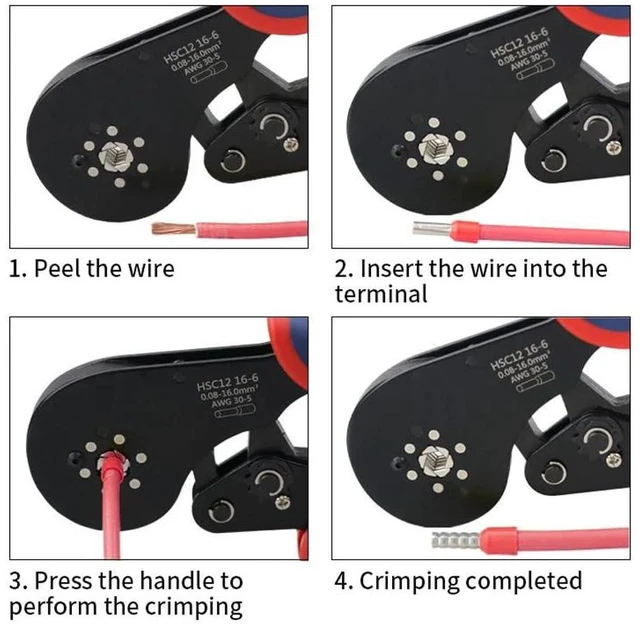 Alt view image 4 of 7 - Ferrule Crimping Tool HSC12 16-6 Tubular Terminal Mini Pliers For Large Size Terminals Electrical Clamps 0.08-16mm²/30-5AWG