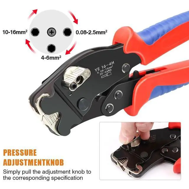 Alt view image 2 of 7 - Ferrule Crimping Tool YE 16-4H Tubular Terminals 0.08-16mm²/30-5AWG Mini Pliers Adjust Knob To Control Electrical Clamps