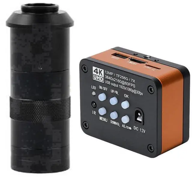 Main image of 4K UHD FHD 60FPS Microscope Camera Industrial Electronic Video Digital Microscope & 100X C-Mount Lens - Orange
