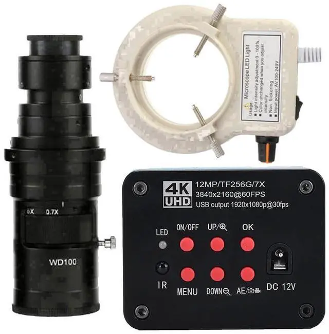 Main image of 4K UHD FHD 60FPS Microscope Camera Industrial Electronic Video Digital Microscope & 200X C-Mount Lens Whit 56-LED Adjustable Ring Light - Blue