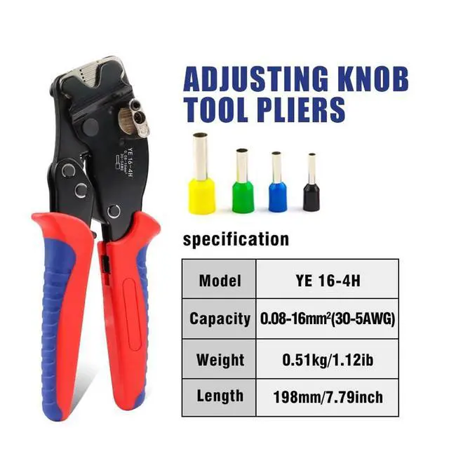 Alt view image 5 of 7 - Ferrule Crimping Tool YE 16-4H Tubular Terminals 0.08-16mm²/30-5AWG Mini Pliers Adjust Knob To Control Electrical Clamps