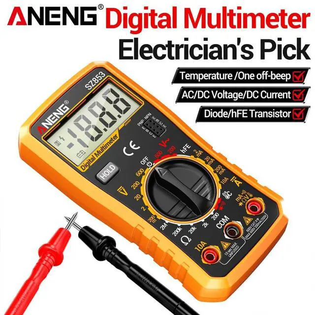 Alt view image 7 of 7 - SZ853 Digital Multimeter Voltmeter 1999 Counts AC DC Voltage Current Resistance Temperature Tester with Buzzer Diode Test & Combination Line Withe Box - Orange