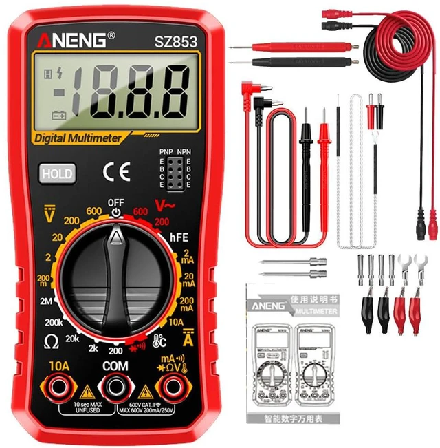 Main image of SZ853 Digital Multimeter Voltmeter 1999 Counts AC DC Voltage Current Resistance Temperature Tester with Buzzer Diode Test & Combination Line - Red
