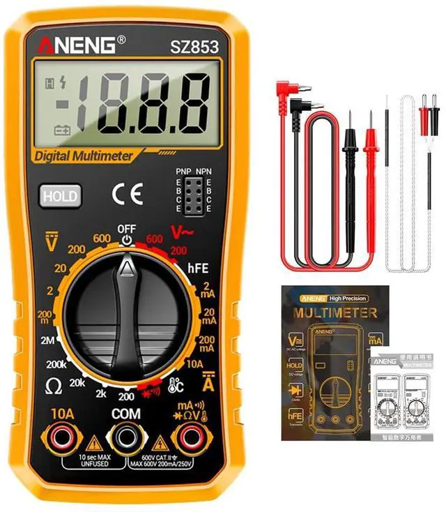 Main image of SZ853 Digital Multimeter Voltmeter 1999 Counts AC DC Voltage Current Resistance Temperature Tester with Buzzer Diode Test Withe Box - Orange