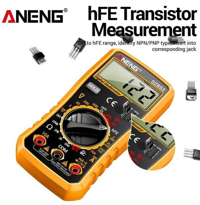 Alt view image 2 of 7 - SZ853 Digital Multimeter Voltmeter 1999 Counts AC DC Voltage Current Resistance Temperature Tester with Buzzer Diode Test Withe Box - Orange