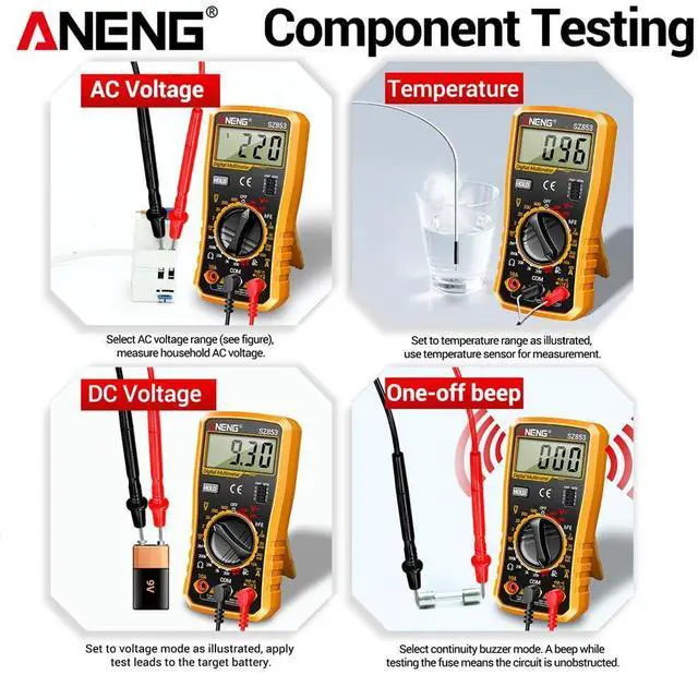 Alt view image 3 of 7 - SZ853 Digital Multimeter Voltmeter 1999 Counts AC DC Voltage Current Resistance Temperature Tester with Buzzer Diode Test Withe Box - Orange