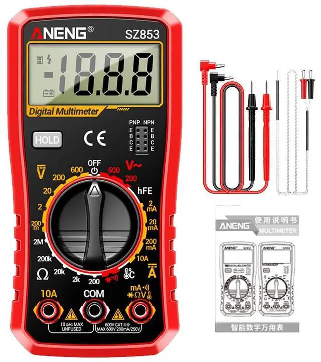 Main image of SZ853 Digital Multimeter Voltmeter 1999 Counts AC DC Voltage Current Resistance Temperature Tester with Buzzer Diode Test - Red