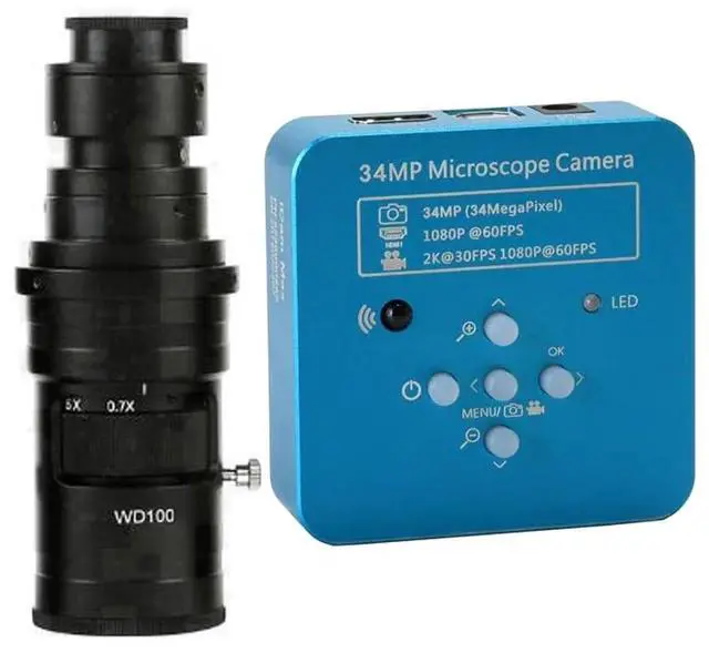 Main image of 2025 34MP 2K 1080P 60FPS HDMI USB Industrial Digital Video Microscope Camera & 200X C-Mount Lens - Blue