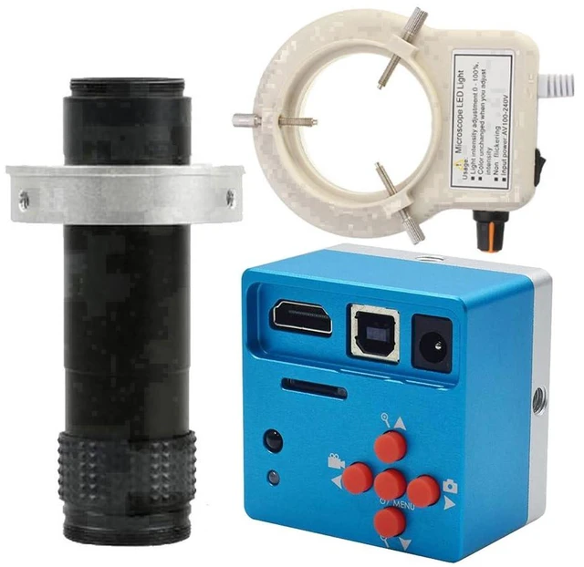 Main image of 1080P USB HDMI Industrial Digital Electronic Video Microscope Camera & 120X C-Mount Lens With 56-LED Adjustable Ring Light