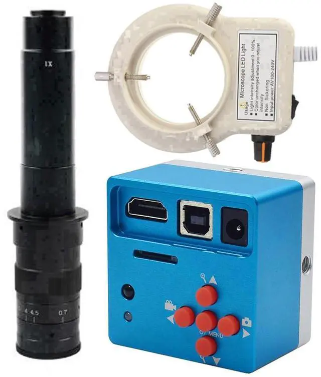 Main image of 1080P USB HDMI Industrial Digital Electronic Video Microscope Camera & 300X C-Mount Lens With 56-LED Adjustable Ring Light
