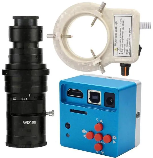 Main image of 1080P USB HDMI Industrial Digital Electronic Video Microscope Camera & 200X C-Mount Lens With 56-LED Adjustable Ring Light