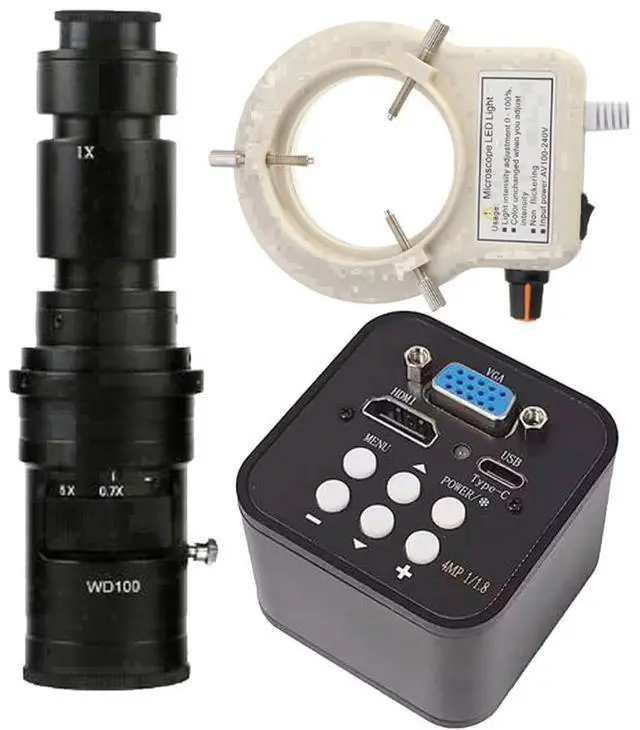 Main image of 1080P 60FPS HDMI VGA USB Type C Video Microscope Camera & 500X C-Mount Lens With 56-LED Adjustable Ring Light