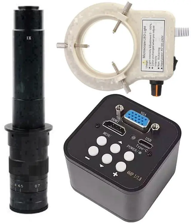 Main image of 1080P 60FPS HDMI VGA USB Type C Video Microscope Camera & 300X C-Mount Lens With 56-LED Adjustable Ring Light