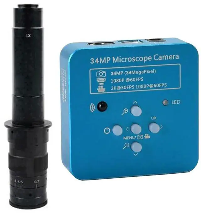 Main image of 2025 34MP 2K 1080P 60FPS HDMI USB Industrial Digital Video Microscope Camera & 300X C-Mount Lens - Blue