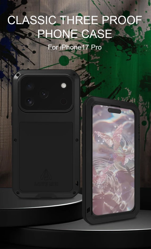 Alt view image 2 of 7 - Powerful Phone Case for iPhone 17 Pro Metal Armor Shock Dirt Proof Water Cases - Army Green