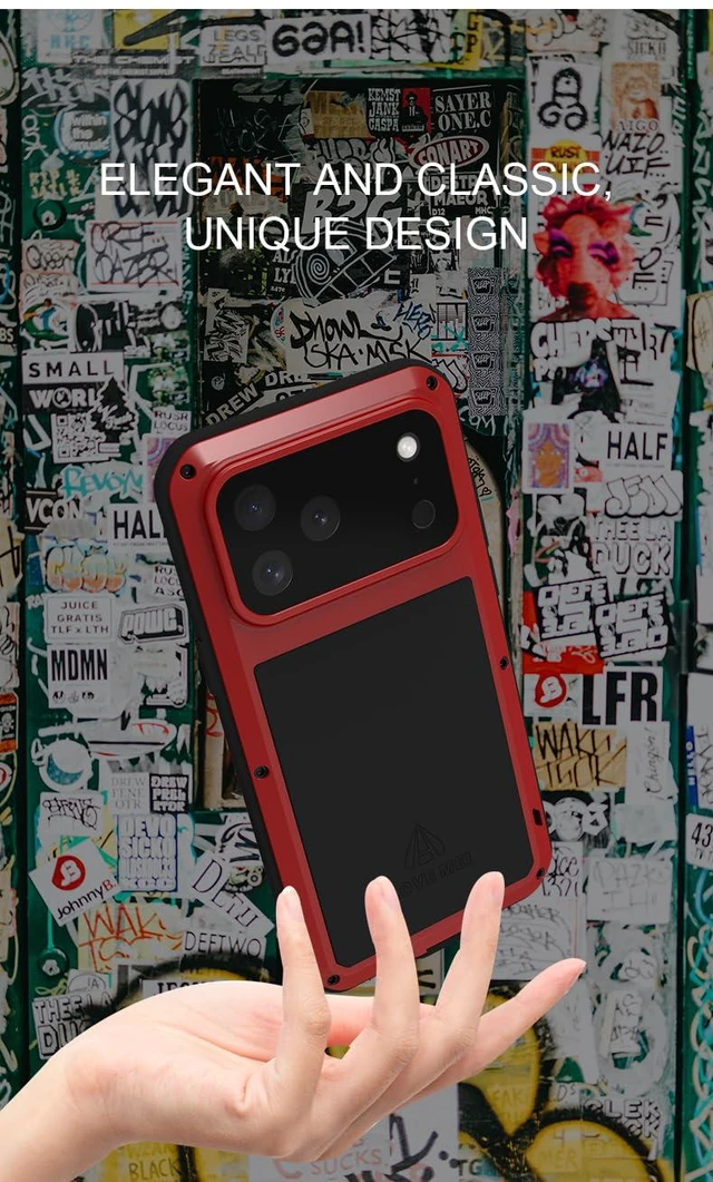 Alt view image 2 of 7 - Powerful Phone Case for iPhone 17 Pro Max Metal Armor Shock Dirt Proof Water Cases - Black