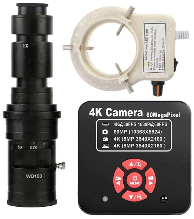 Main image of 20205 NEW 4K 60MP HDMI USB TF Industrial Video Microscope Camera For Phone PCB Repair & 500X C-Mount Lens With 56-LED Adjustable Ring Light